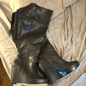 Torrid Black Wedge Knee-High Boots